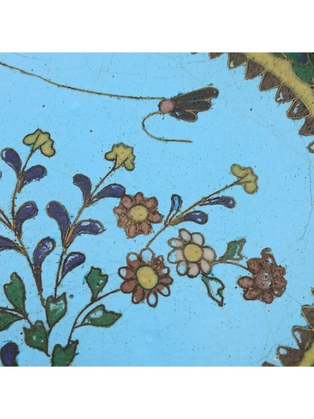 Vintage Chinese Cloisonné Oval Trinket Dish Floral Enamel Turquoise 5”